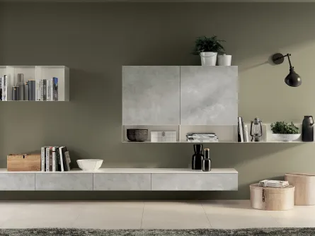 Parete Attrezzata Living Sax in decorativo Concrete Light di Scavolini