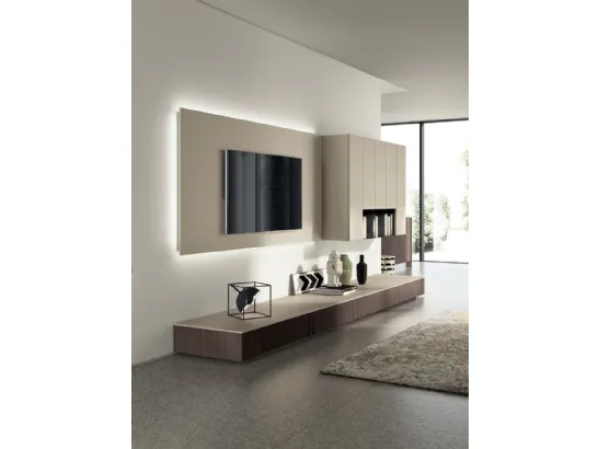 Parete Attrezzata Living Sax in decorativo Noce e laccato Visone di Scavolini