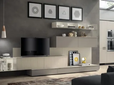 Parete Attrezzata Living Sax 05 in decorativo Rovere e Laccato di Scavolini