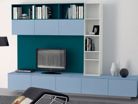 Parete Attrezzata Living Tetrix in Laccato Azzurro Laguna di Scavolini