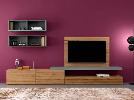 Parete attrezzata Zero 16 L15 in legno di Rovere massello di Devina Nais