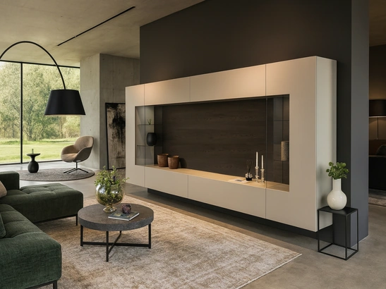 Parete Attrezzata Soggiorno con schienale Carbone di Voltan