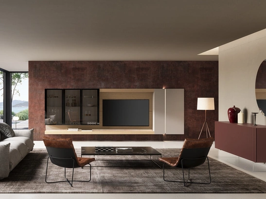 Parete Attrezzata Soggiorno Lucifer con schienale Quercia di Voltan