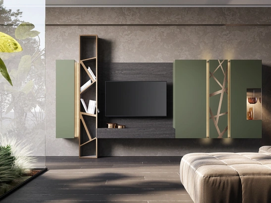 Parete Attrezzata Soggiorno Verde Prussia di Voltan