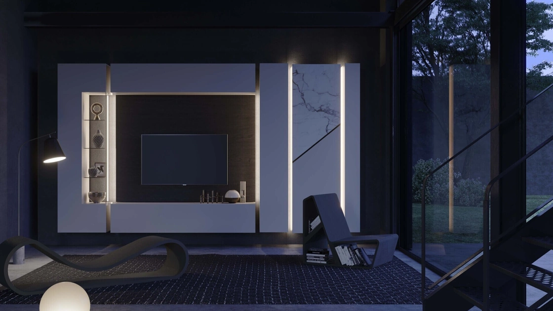 Parete Attrezzata Soggiorno Alicante con led di Voltan