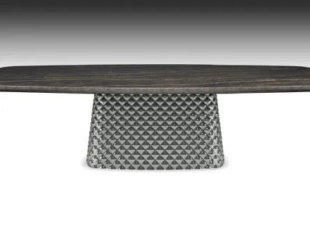 Tavolo con base in cristallo specchiato fumè e piano in ceramica Atrium Keramik Premium di Cattelan Italia