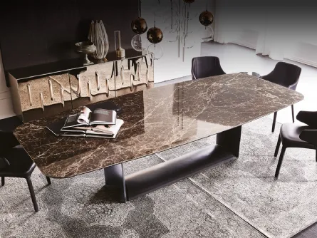 Tavolo con base in acciaio e piano in ceramica Marmi Dragon Keramik di Cattelan Italia