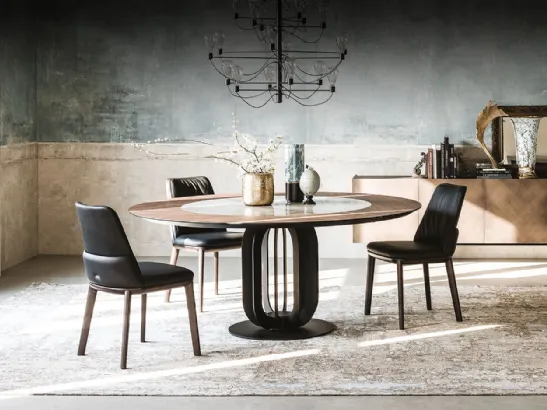 Tavolo rotondo con piano in legno e ceramica Soho Ker Wood di Cattelan Italia