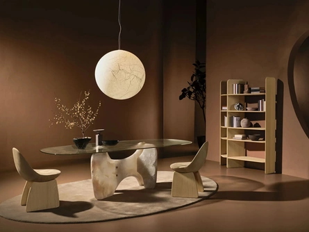 Tavolo Tribe Onyx in vetro con base in onice di Nature Design