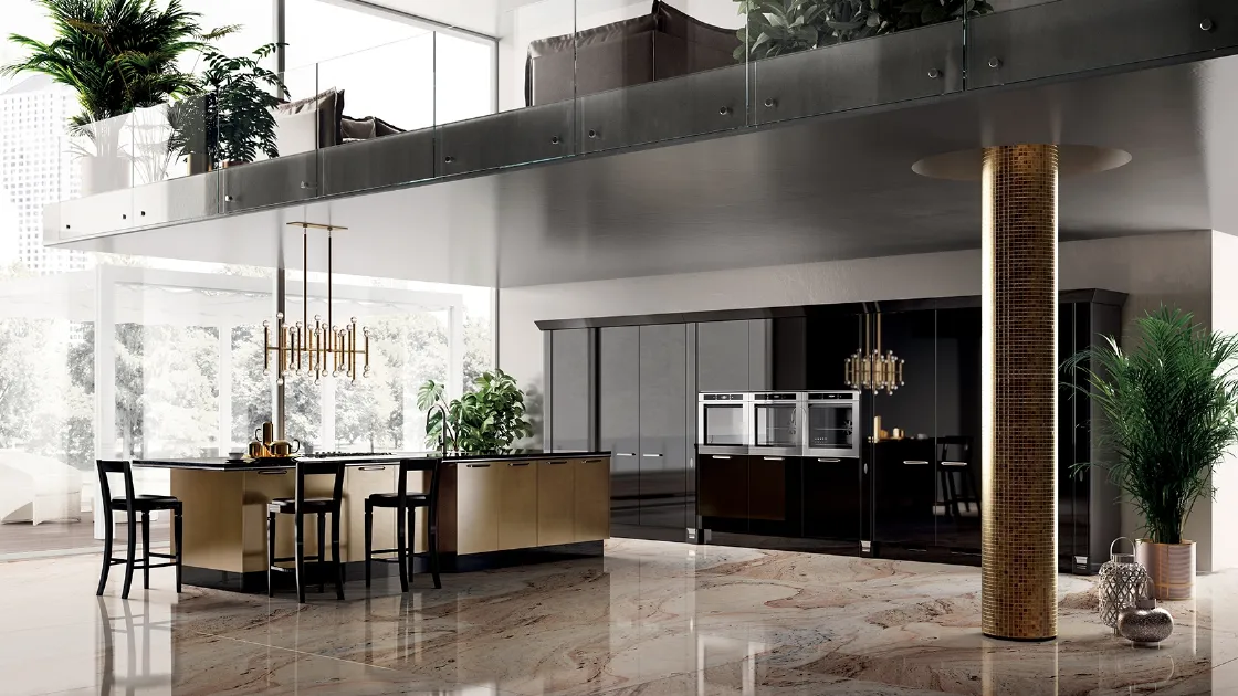 Cucina Classica Exclusiva in Laccato lucido Nero Ardesia di Scavolini