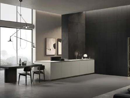 Cucina Design con penisola Obliqua 01 in Fenix Grigio Seta di Ernestomeda