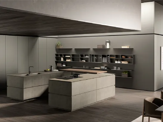 Cucina Design con doppia isola Obliqua 02 in biomalta Grigio Siliceo di Ernestomeda