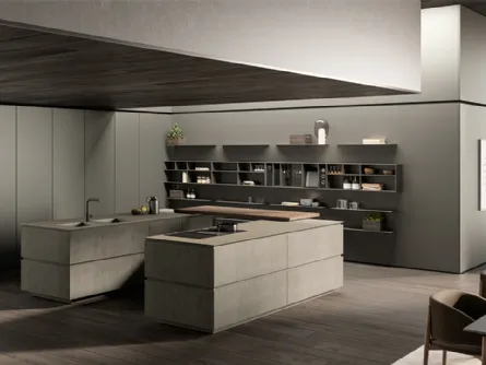Cucina Design con doppia isola Obliqua 02 in biomalta Grigio Siliceo di Ernestomeda