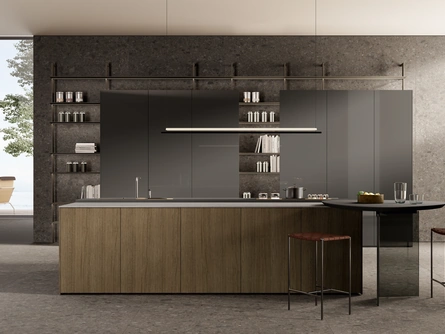 Cucina Design in laccato lucido con isola in legno One 06 di Ernestomeda