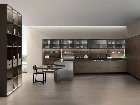 Cucina Design con penisola Soul 02 in Rovere Terra d Ombra Nodato e Laccato opaco di Ernestomeda