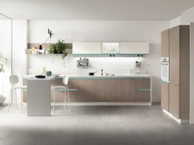 Cucina Moderna Dandy Plus 06 Rovere Gessato con maniglia Blu Agave di Scavolini