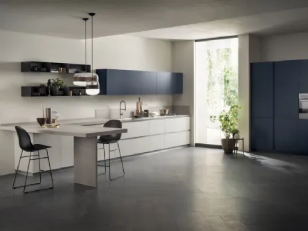 Cucina Moderna DeLinea in Concrete Jersey e Blu Moon opaco di Scavolini