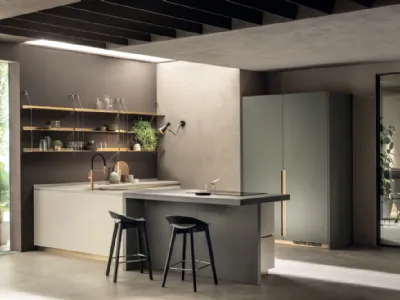 Cucina Moderna DeLinea in laccato Tortora e Verde Minerale di Scavolini
