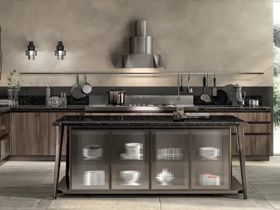 Cucina Moderna angolare con isola Diesel Open Workshop Noce Garden di Scavolini