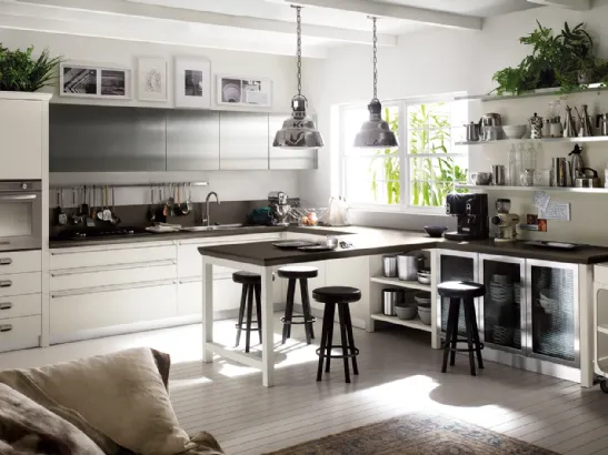 Cucina Moderna angolare con penisola Diesel Social Kitchen in Rovere laccato Tortora di Scavolini