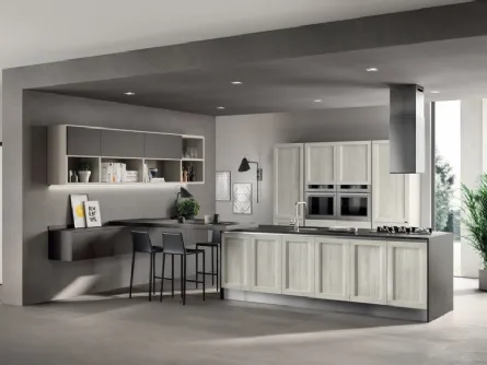 Cucina Moderna  lineare Evolution in decorativo Rovere Artic e laccato opaco grigio di Scavolini