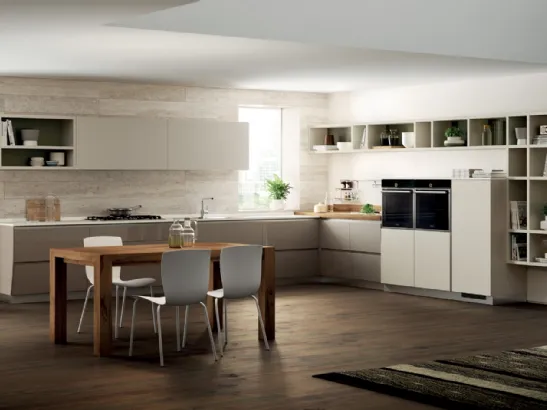 Cucina Moderna Flux Swing laccato lucido Visone ed opaco Tortora di Scavolini