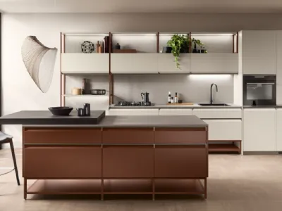 Cucina Moderna Formalia 03 in Grigio Chiaro e Ruggine di Scavolini