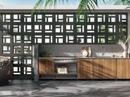 Cucina Moderna lineare in tek Formalia Outdoor 05 di Scavolini