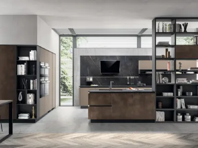 Cucina Moderna Liberamente 11 Grigio Selce e Oxide Bronze di Scavolini