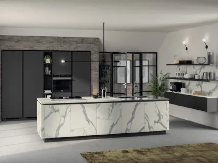 Cucina Moderna Liberamente in laminato Statuario e Grigio Ferro di Scavolini