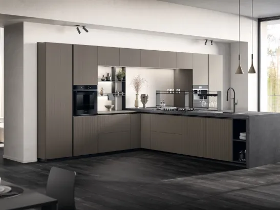 Cucina Moderna Mira in laminato Strips Urban Steel di Scavolini