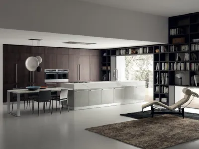 Cucina Moderna Mood 11 in Noce Saxony e laccato Stained Alluminium di Scavolini