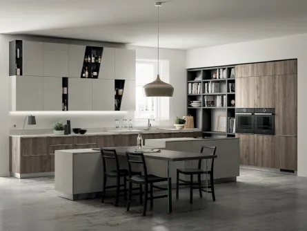 Cucina Moderna Mood in Rovere Season con Isola Azimut di Scavolini