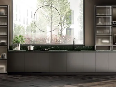Cucina Moderna Motus in laccato effetto metallo Acciaio Scuro di Scavolini