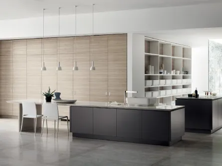 Cucina Moderna Qi in laccato Grigio Ferro ed Olmo Hono di Scavolini