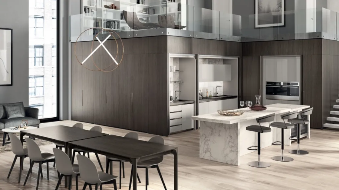 Cucina Boxi in laccato lucido Grigio Chiaro di Scavolini