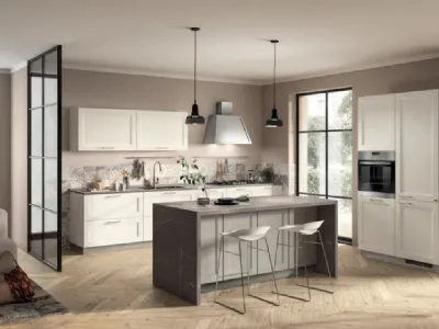 Cucina moderna con isola Colony 01 in laccato Bianco opaco di Scavolini