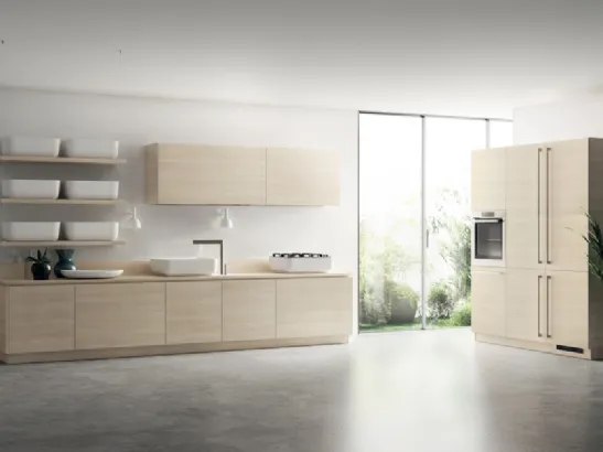 Cucina Moderna Qi in Olmo Kuuki con maniglia a gola di Scavolini