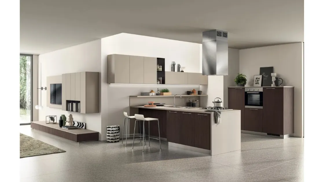 Cucina Sax in laccato opaco Visone e decorativo Noce Fashion di Scavolini