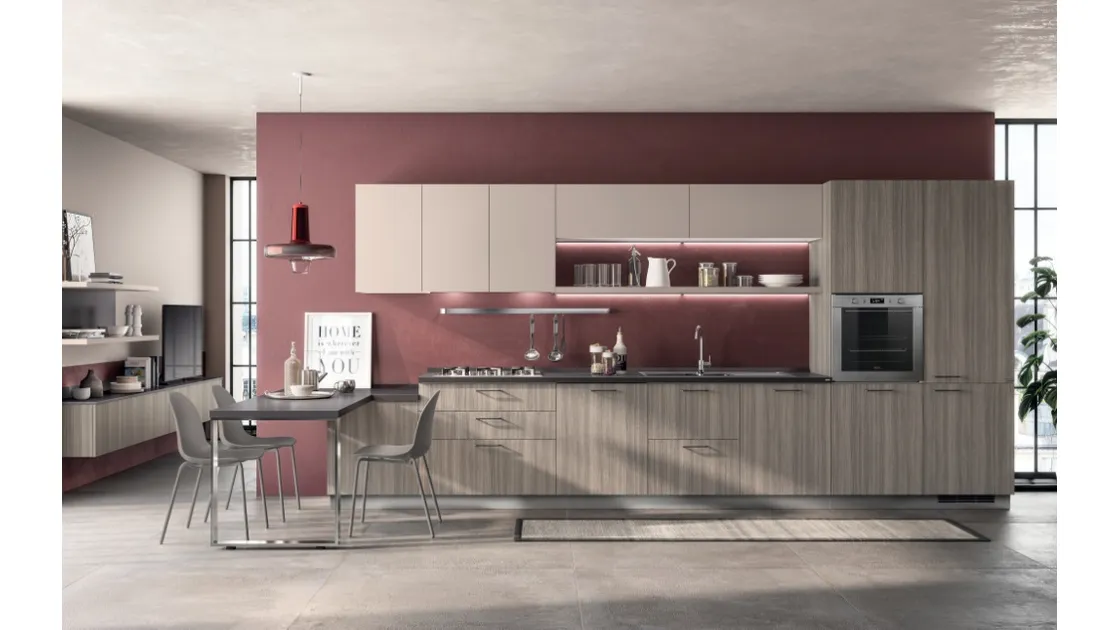 Cucina Moderna Urban & Urban in decorativo Eucalipto Taj e Sabbia Easy di Scavolini