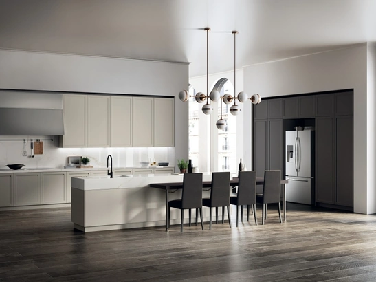Cucina su misura con isola Carattere 10 laccato Tortora e Grigio Ferro di Scavolini
