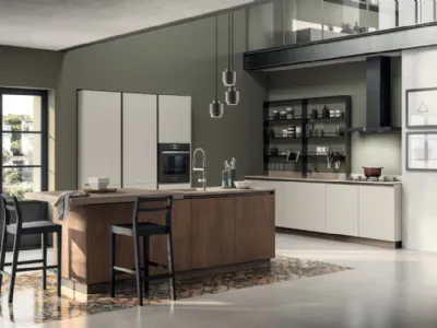 Cucina su misura con isola Evolution 05 in laccato opaco Bianco e alluminio Antracite di Scavolini