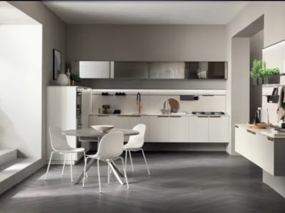 Cucina su misura Mia 03 in Bianco Prestige ed Alluminio di Scavolini