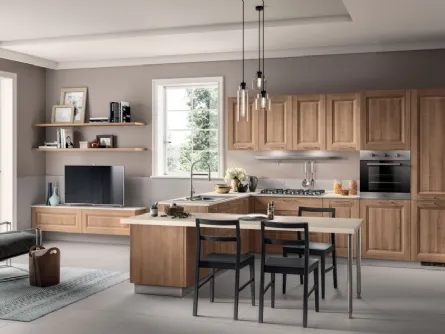 Cucina su misura con penisola Family decorativo Rovere Azteco di Scavolini