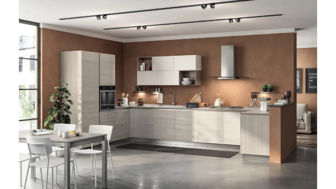 Cucina angolare su misura Urban & Urban Minimal in decorativo Larice Pasha di Scavolini