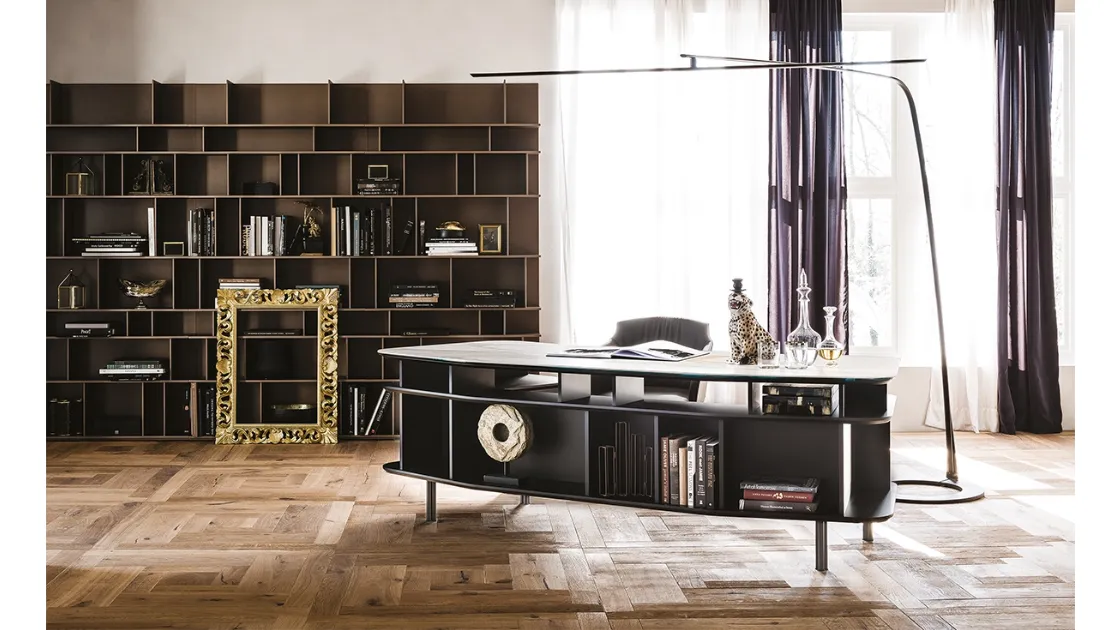 Mobile Ufficio laccato nero con piano in ceramica Marmi Wall Street di Cattelan Italia